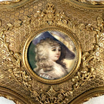 Antique French Gilt Bronze Jewelry Casket, Box with Hand Painted Portrait Miniature
