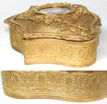 Antique French Gilt Bronze Jewelry Casket, Box with Hand Painted Portrait Miniature
