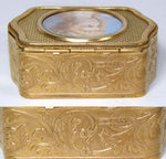 Antique French Napoleon III Bronze Jewelry Casket, Box, Portrait Miniature of Blue Eyed Beauty