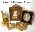 Antique French Napoleon III Bronze Jewelry Casket, Box, Portrait Miniature of Blue Eyed Beauty