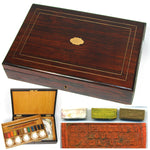 Antique French J.M. Paillard Watercolor Aquarelle Painting Artist's Box, Inlaid Rosewood Chest