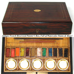 Antique French J.M. Paillard Watercolor Aquarelle Painting Artist's Box, Inlaid Rosewood Chest