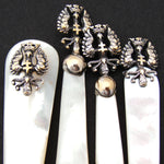 Antique French 4pc Writer's Set, Mother of Pearl & Crown Topped Cross of Lorraine Emblems, Original Box