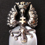 Antique French 4pc Writer's Set, Mother of Pearl & Crown Topped Cross of Lorraine Emblems, Original Box