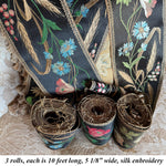 Antique 5+" x 10 Feet Long French Loomed Cotton and Silk Embroidered Ribbon Trim, Make or Trim Pillows