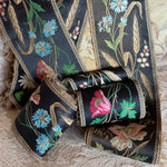 Antique 5+" x 10 Feet Long French Loomed Cotton and Silk Embroidered Ribbon Trim, Make or Trim Pillows