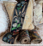 Antique 5+" x 10 Feet Long French Loomed Cotton and Silk Embroidered Ribbon Trim, Make or Trim Pillows