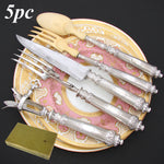 Antique French Sterling Silver 5pc Serving Utensil Set, Meat Carving & Salad Service, Orig. Box