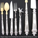 Antique French Sterling Silver 5pc Serving Utensil Set, Meat Carving & Salad Service, Orig. Box