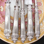 Antique French Sterling Silver 5pc Serving Utensil Set, Meat Carving & Salad Service, Orig. Box
