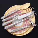 Antique French Sterling Silver 5pc Serving Utensil Set, Meat Carving & Salad Service, Orig. Box