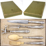 Antique French Sterling Silver 5pc Serving Utensil Set, Meat Carving & Salad Service, Orig. Box