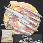 Antique French Sterling Silver 5pc Serving Utensil Set, Meat Carving & Salad Service, Orig. Box