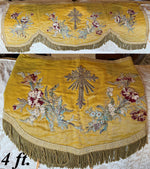 Superb 4' x 18" Antique Catholic Alter Cloth, Silk Embroidery and 59" of Gold Metallic 3" Fringe