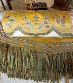 Superb 4' x 18" Antique Catholic Alter Cloth, Silk Embroidery and 59" of Gold Metallic 3" Fringe