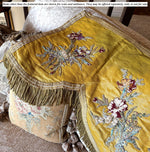 Superb 4' x 18" Antique Catholic Alter Cloth, Silk Embroidery and 59" of Gold Metallic 3" Fringe