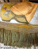 Superb 4' x 18" Antique Catholic Alter Cloth, Silk Embroidery and 59" of Gold Metallic 3" Fringe