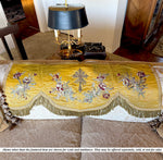 Superb 4' x 18" Antique Catholic Alter Cloth, Silk Embroidery and 59" of Gold Metallic 3" Fringe