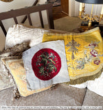 Superb 4' x 18" Antique Catholic Alter Cloth, Silk Embroidery and 59" of Gold Metallic 3" Fringe