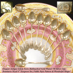 Elegant Antique Hallmarked 12pc Vermeil 4" Demitasse Sized Teaspoon Set, Fiddle Style Pattern