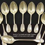 Elegant Antique Hallmarked 12pc Vermeil 4" Demitasse Sized Teaspoon Set, Fiddle Style Pattern