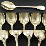 Elegant Antique Hallmarked 12pc Vermeil 4" Demitasse Sized Teaspoon Set, Fiddle Style Pattern