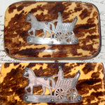 Antique Dutch Tortoise Shell Cigar Case, Silk Lined - Mid- 1800s Tortoiseshell, Silver Carriage & Horse