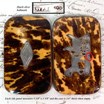 Antique Dutch Tortoise Shell Cigar Case, Silk Lined - Mid- 1800s Tortoiseshell, Silver Carriage & Horse