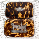 Antique Dutch Tortoise Shell Cigar Case, Silk Lined - Mid- 1800s Tortoiseshell, Silver Carriage & Horse