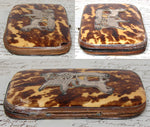 Antique Dutch Tortoise Shell Cigar Case, Silk Lined - Mid- 1800s Tortoiseshell, Silver Carriage & Horse