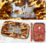 Antique Dutch Tortoise Shell Cigar Case, Silk Lined - Mid- 1800s Tortoiseshell, Silver Carriage & Horse