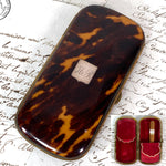 Fine Antique 1870s French Cigar Case,Tortoise Shell, Silver Cartouche - Tortoiseshell
