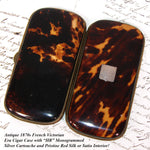 Fine Antique 1870s French Cigar Case,Tortoise Shell, Silver Cartouche - Tortoiseshell