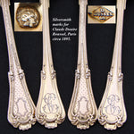 Elegant Antique French Vermeil Gold Plated Solid Silver 12pc Teaspoon Set, Gilt Embossed Box