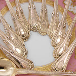 Elegant Antique French Vermeil Gold Plated Solid Silver 12pc Teaspoon Set, Gilt Embossed Box