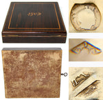 Elegant Antique French Vermeil Gold Plated Solid Silver 12pc Teaspoon Set, "Cafe" Inlaid Rosewood Box
