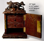 Delightful & Rare Antique Black Forest Carved 10" Chest, Cabinet, Box: Animalier Style FOX in Trap