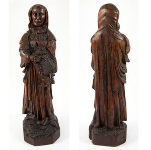 Antique Carved Wood Saint Figure from 16th-18th c. Altarpiece, Northern European