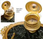 Antique French Napoleon III Era French Empire Style Inkwell, Gilt Bronze & Green Marble
