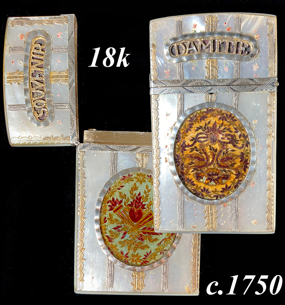 RARE Exceptional 18th Century Carnet du Bal, Necessaire, 18k Gold and Mother of Pearl Etui
