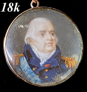 Antique 17th Century Portrait Miniature of King Louis XVIII in 1 1/8" Diameter 18k Gold Locket