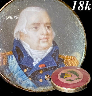 Antique 17th Century Portrait Miniature of King Louis XVIII in 1 1/8" Diameter 18k Gold Locket