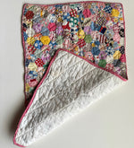 Antique French 19th Century Doll Quilt, Hand Pieced and Quilted with a Pink Trim 24.5" x 16" for Bru Bed