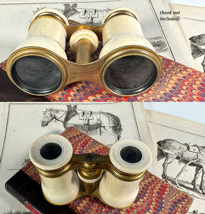 Antique French Opera Glasses, Binocular, 19th Century Carved Ivory Barrels, Clear Optics