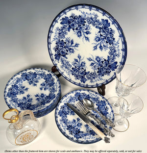 RARE Set of 10 Dessert Plates and 1 Platter in c.1840 Antique French Faïence, Blue & White by B & C Creil & Montereau
