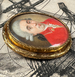 Fine Antique 18th Century French Portrait Miniature 18k Gold Brooch with Custom Fitted Period Frame