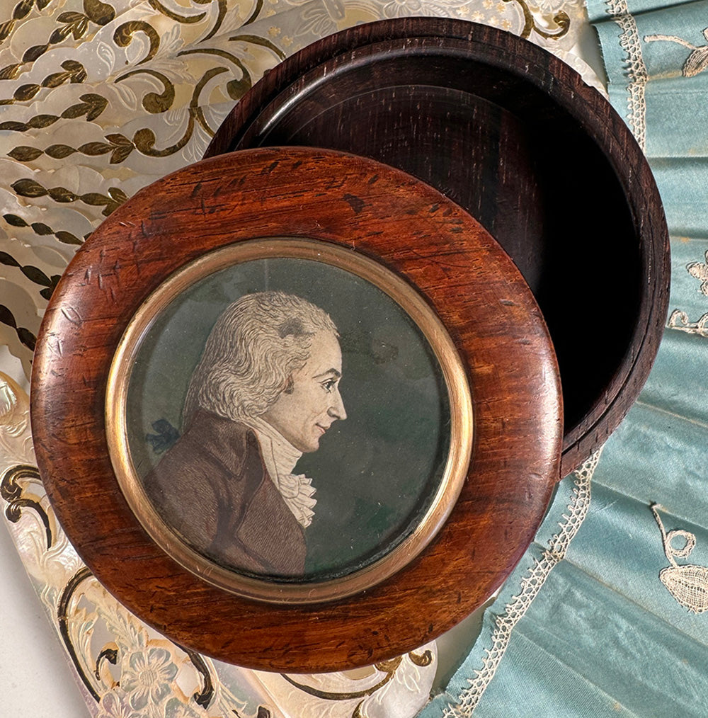 Antique 18th Century Portrait Miniature Snuff Box, Profile of a French Revolution Gentleman