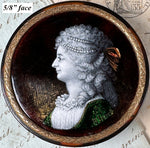 Rare Antique French Portrait Miniature, Artist Signed Kiln-fired Enamel of Marie-Antoinette on Tortoise Shell Snuff Box