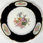 Pristine Antique French Sevrés Hand Painted Porcelain Plate in Cobalt Blue and Florals, c. 1926