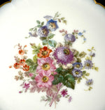 Pristine Antique French Sevrés Hand Painted Porcelain Plate in Cobalt Blue and Florals, c. 1926